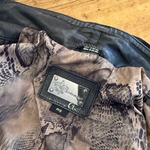 Mackage Black Leather Jacket with Patterned Lining